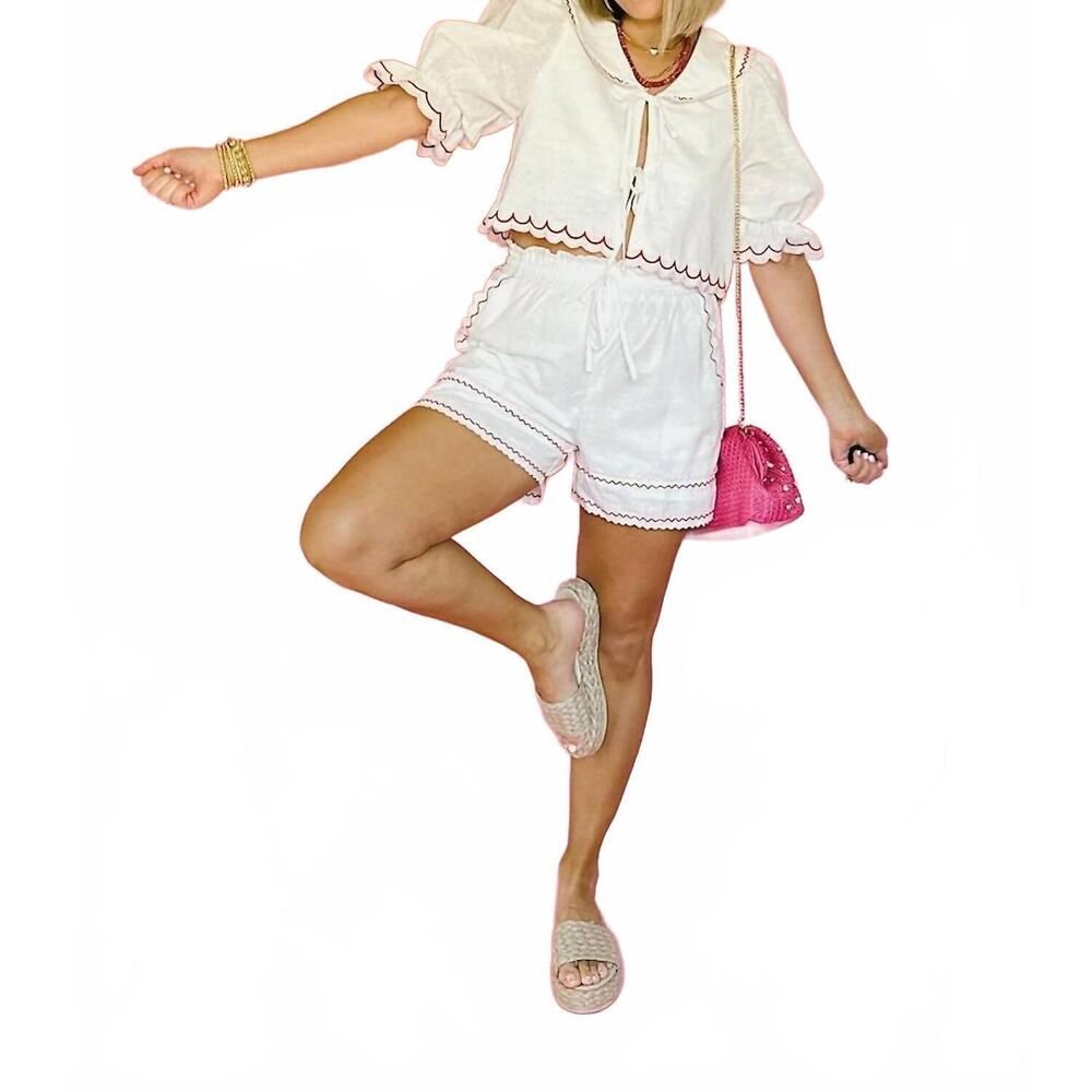 NEW MABLE millie scallop top and short set in white/red - Picture 5 of 5
